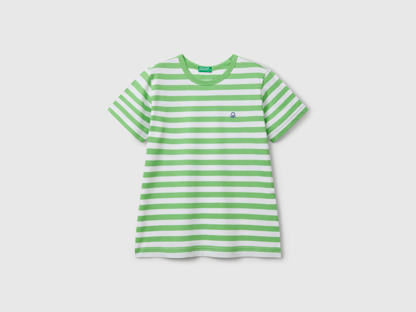 Maglietta a righe 100% cotone da bambino verde chiaro | Benetton Outlet