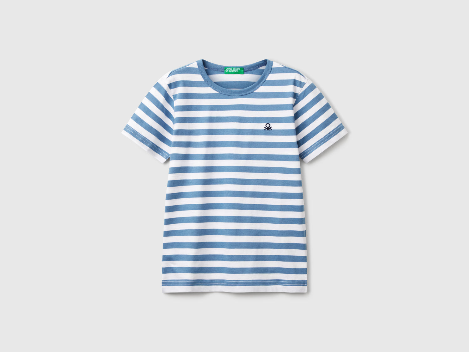 Maglietta a righe 100% cotone da bambino azzurro | Benetton Outlet
