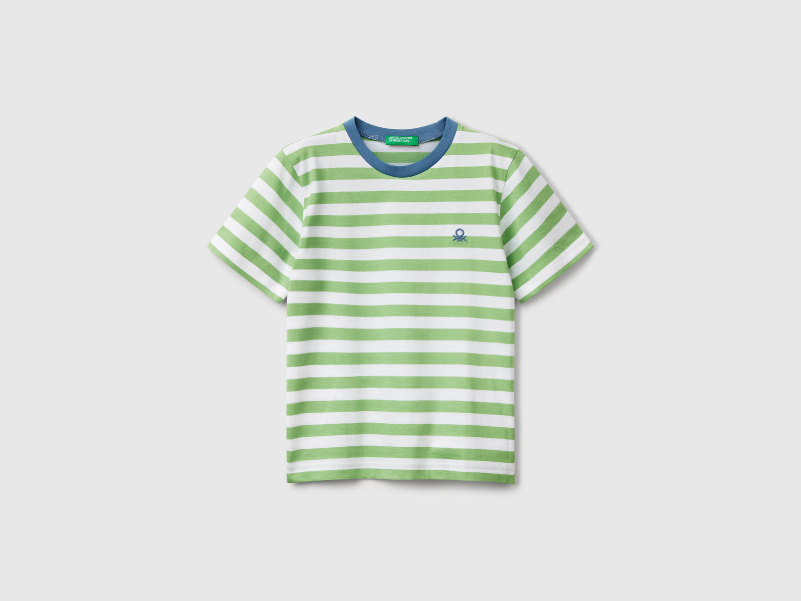 Maglietta a righe 100% cotone da bimbo verde chiaro | Benetton Outlet