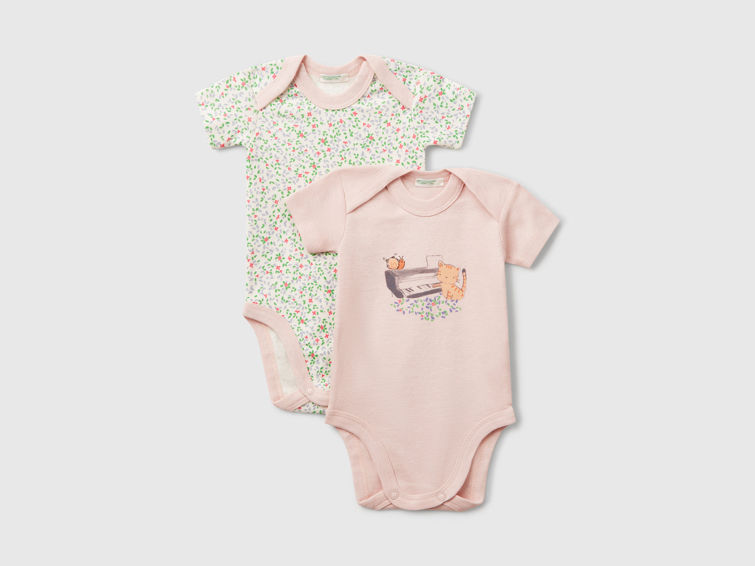 Due body a manica corta da neonato rosa tenue | Benetton Outlet