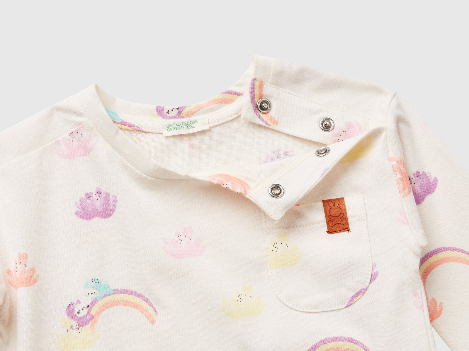Maglietta con stampa arcobaleni da neonato bianco panna 3 | Benetton Outlet