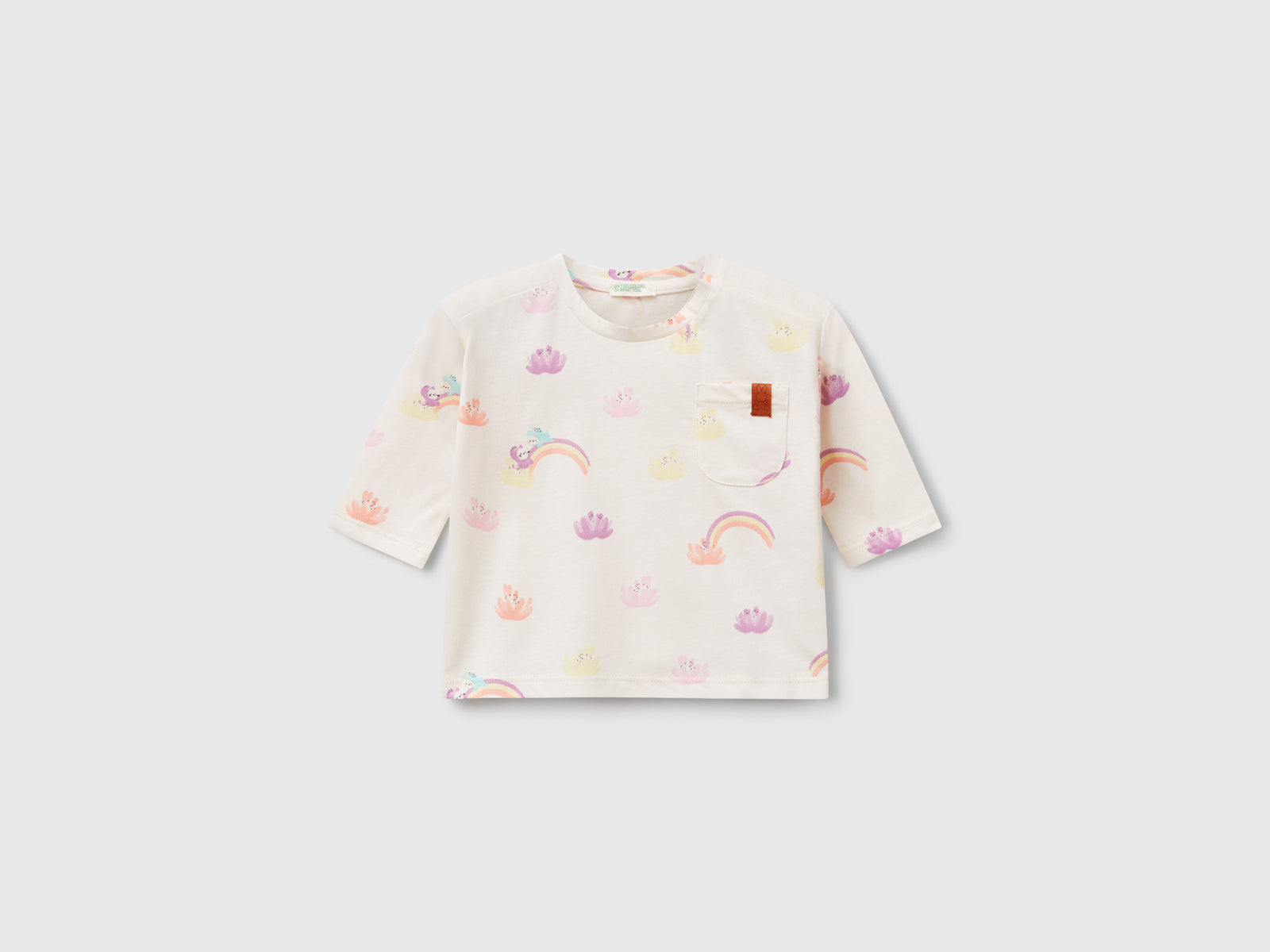 Maglietta con stampa arcobaleni da neonato bianco panna | Benetton Outlet