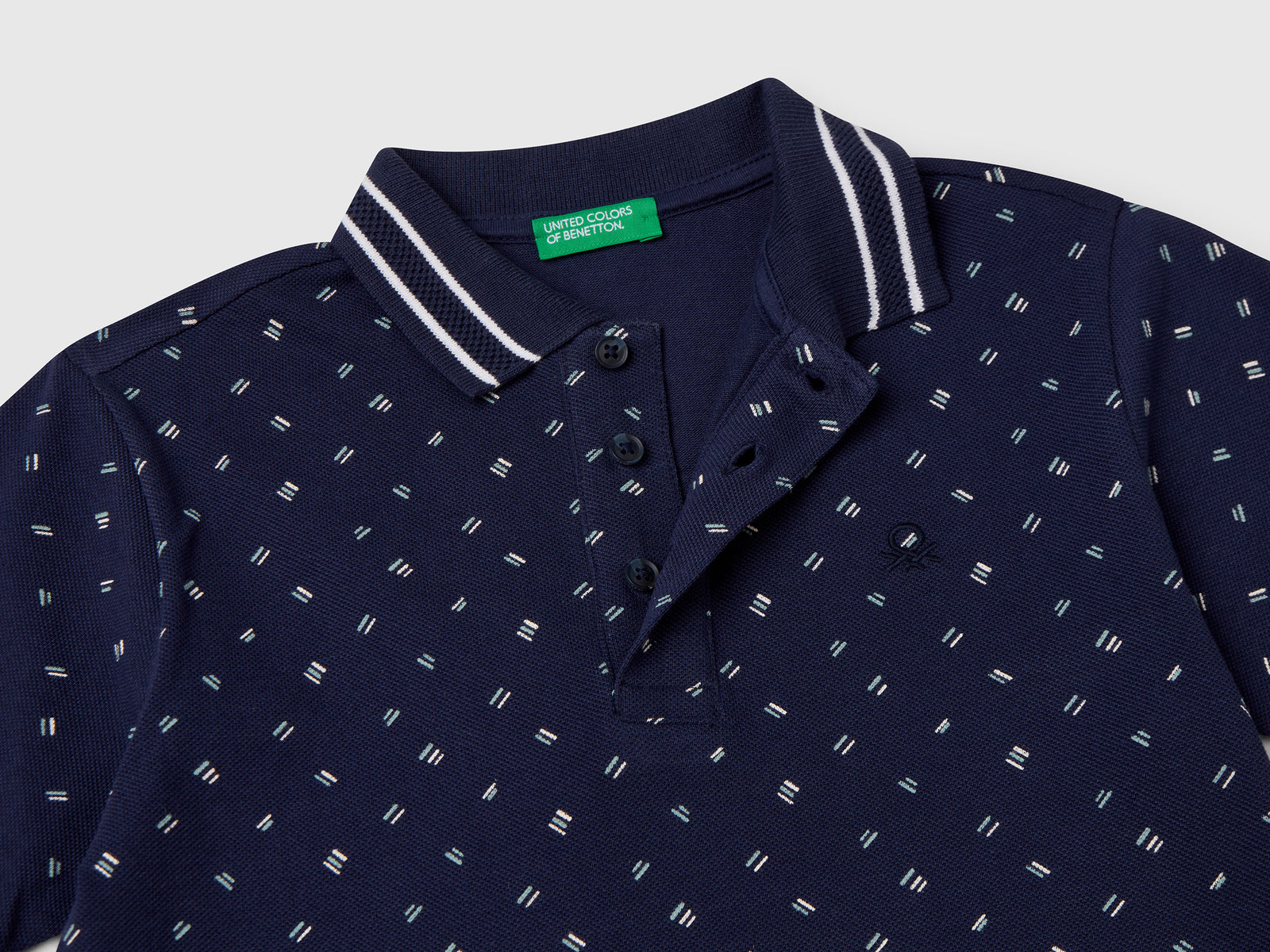 Polo micro fantasia in puro cotone da bambino blu scuro 3 | Benetton Outlet