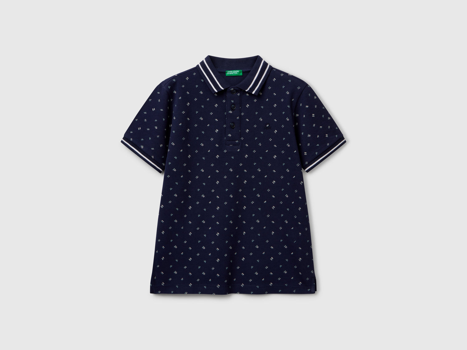 Polo micro fantasia in puro cotone da bambino blu scuro | Benetton Outlet