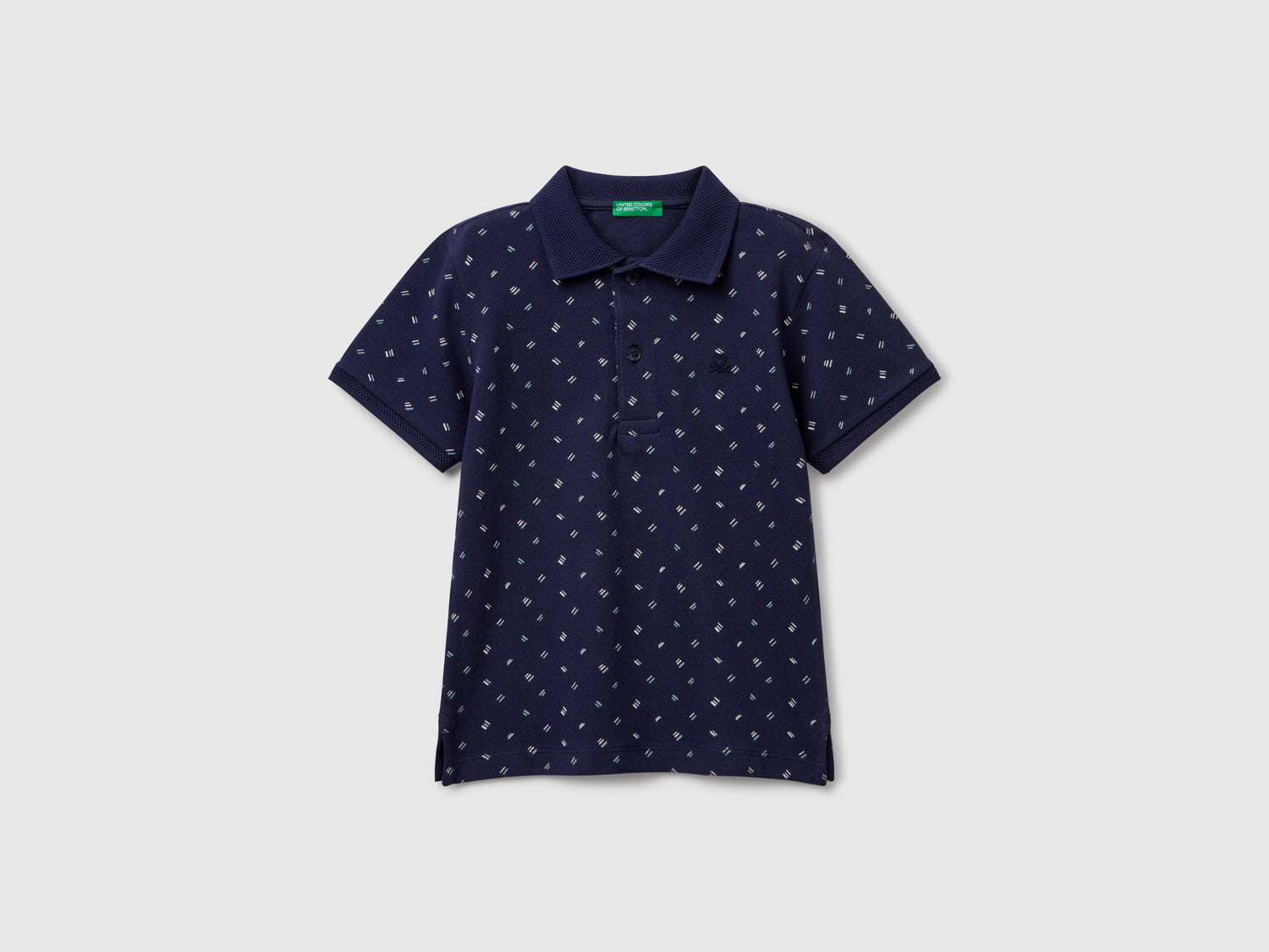 Polo micro fantasia in puro cotone da bimbo blu | Benetton Outlet