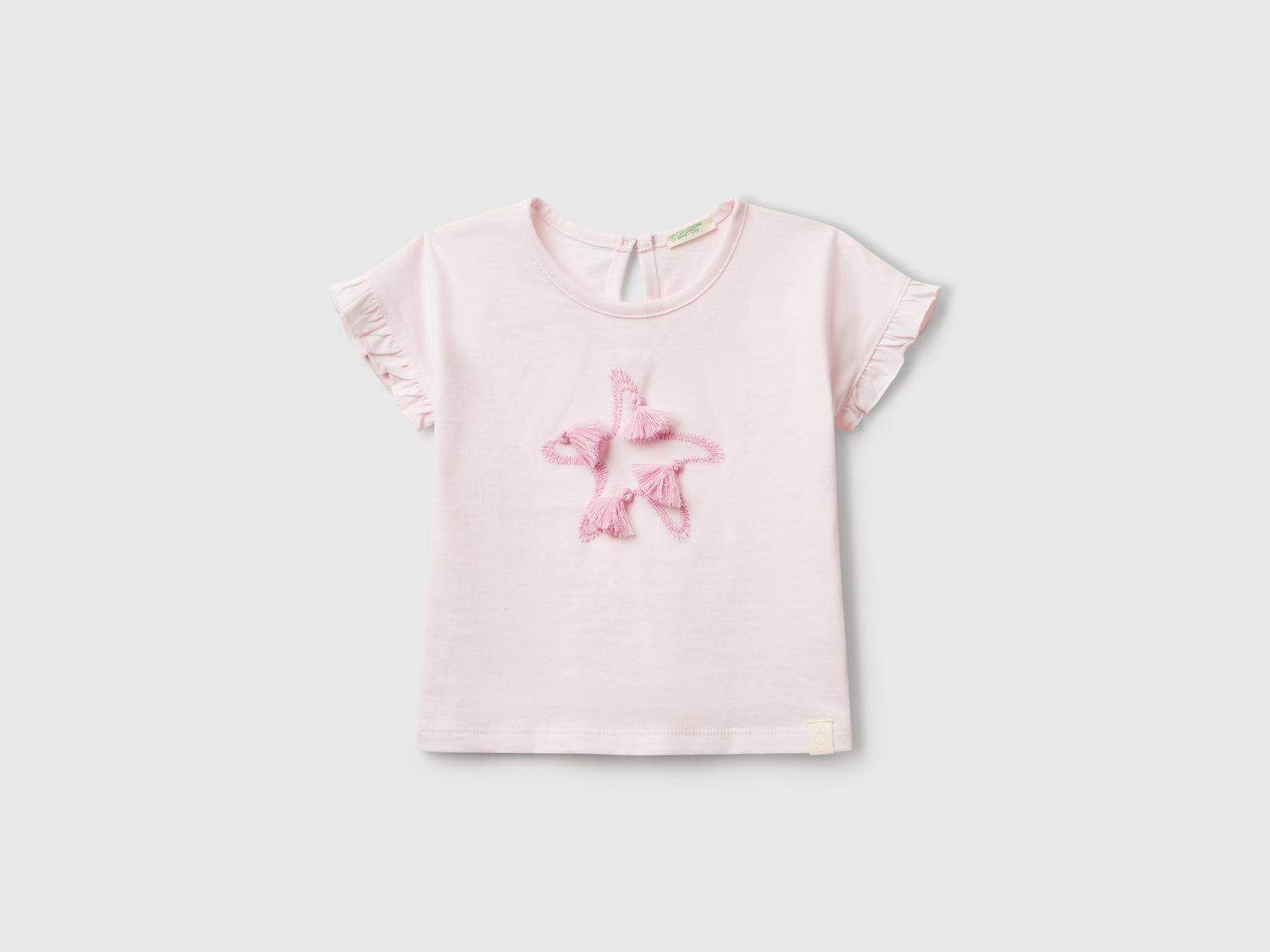Maglietta con ricamo e nappine da neonato rosa | Benetton Outlet