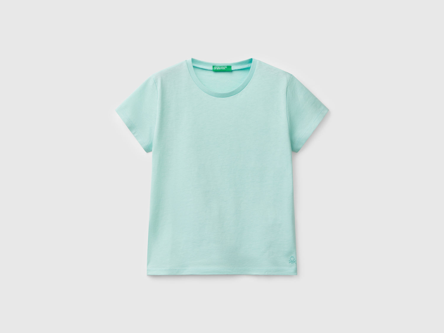 T-shirt in puro cotone da bambina verde acqua | Benetton Outlet