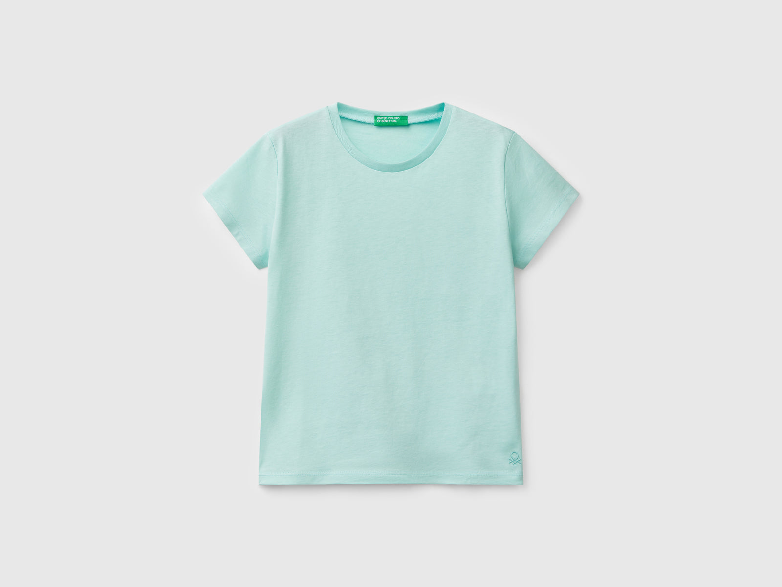T-shirt in puro cotone da bambina verde acqua | Benetton Outlet