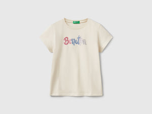 T-shirt con logo glitter in cotone