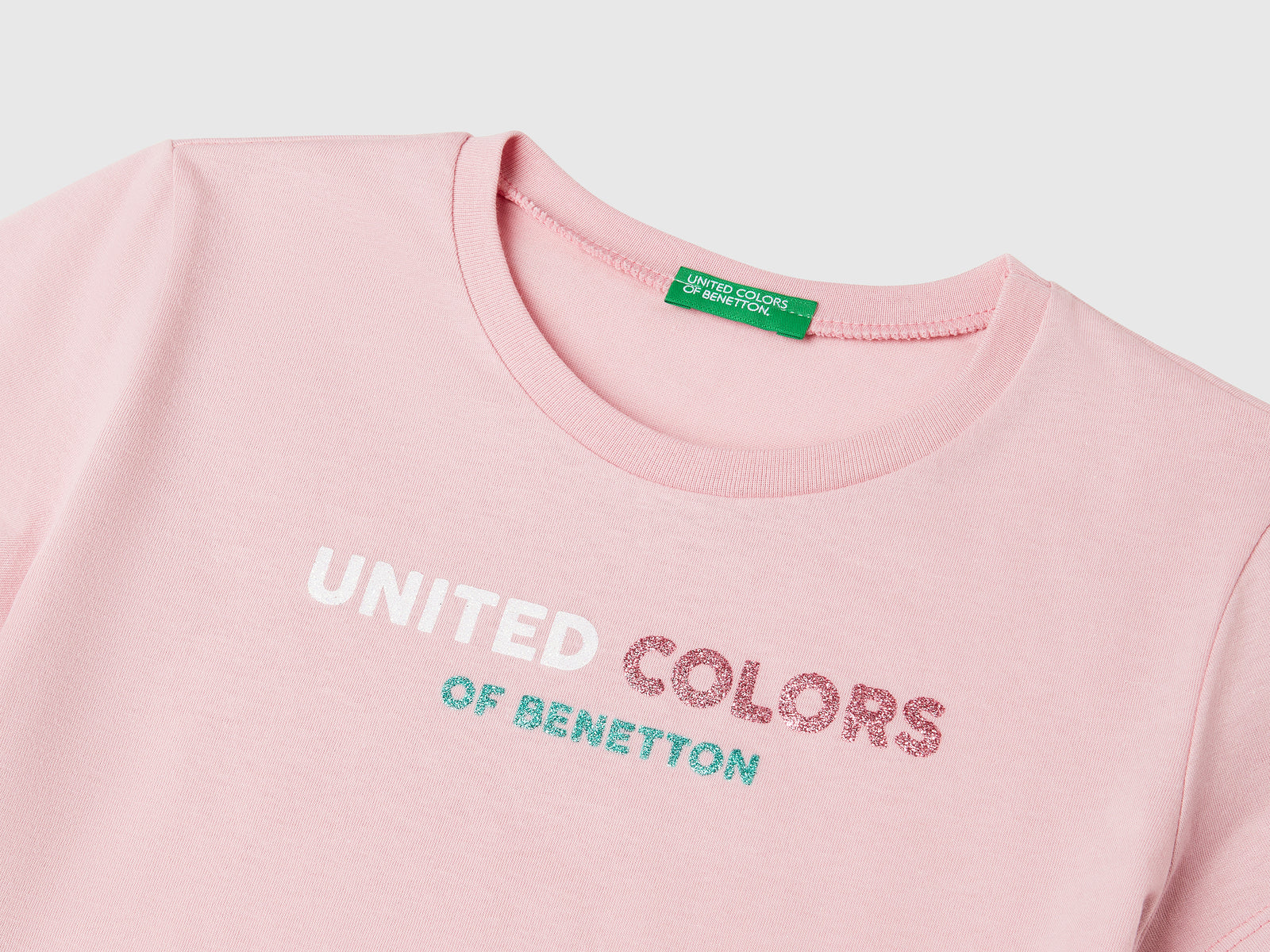 T-shirt con logo glitter in cotone da bambina rosa 3 | Benetton Outlet