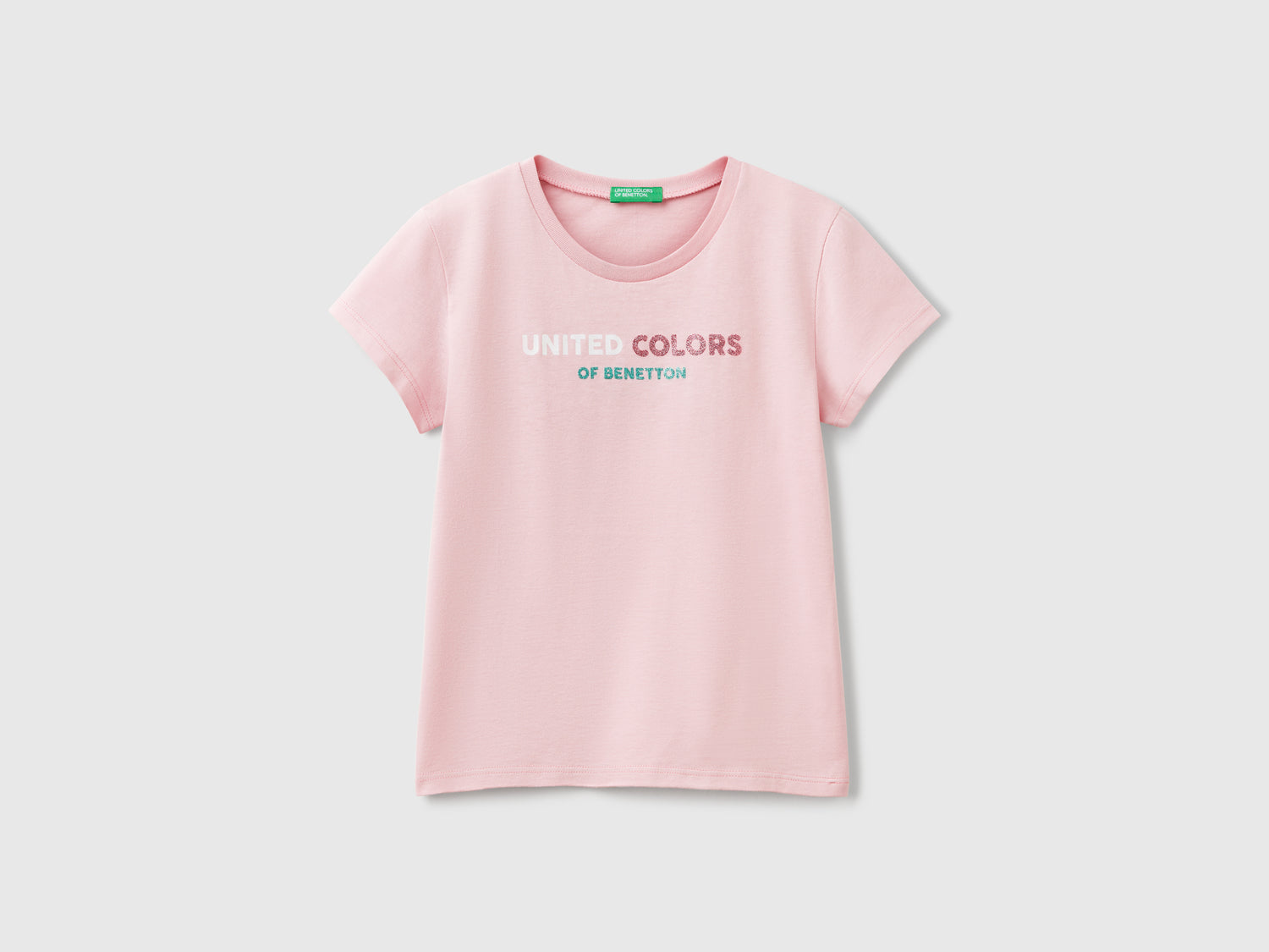 T-shirt con logo glitter in cotone da bambina rosa | Benetton Outlet