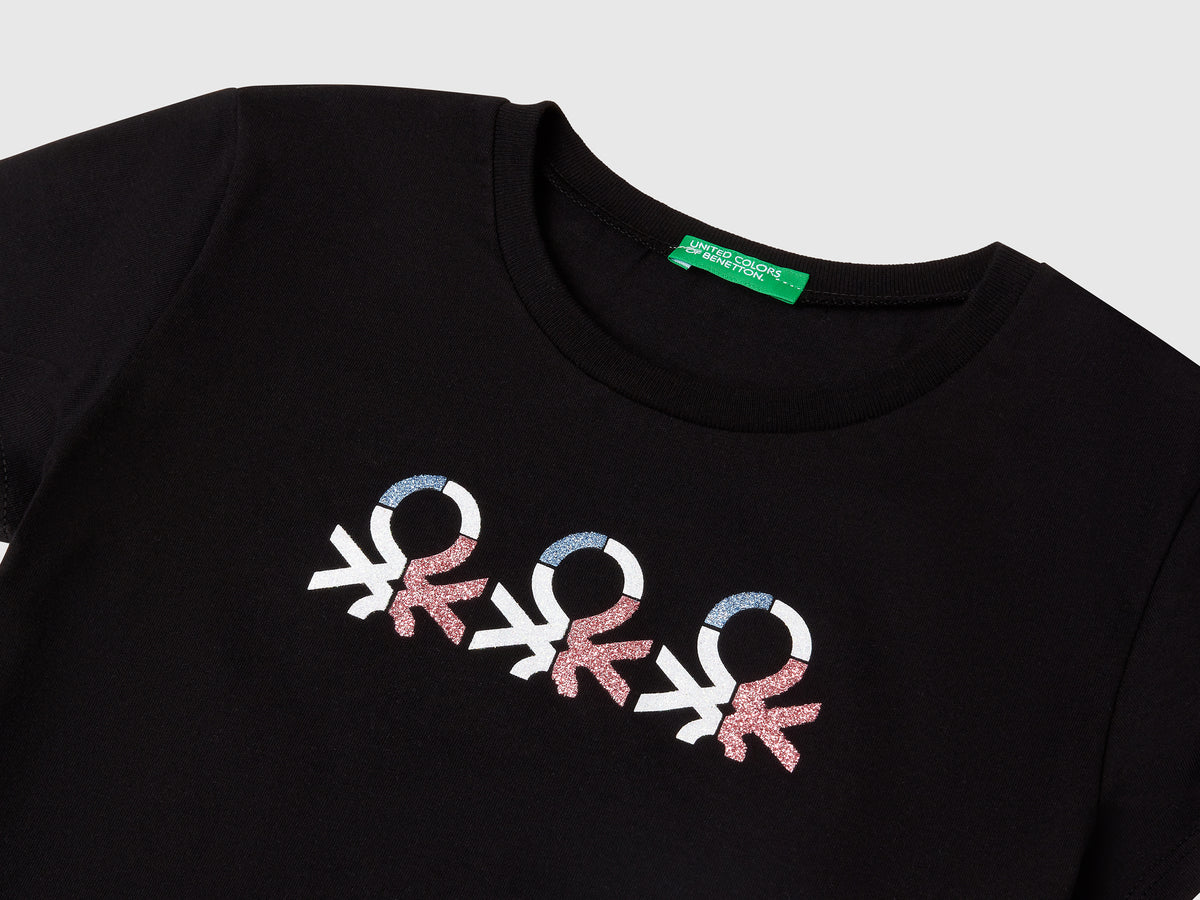 T-shirt con logo glitter in cotone