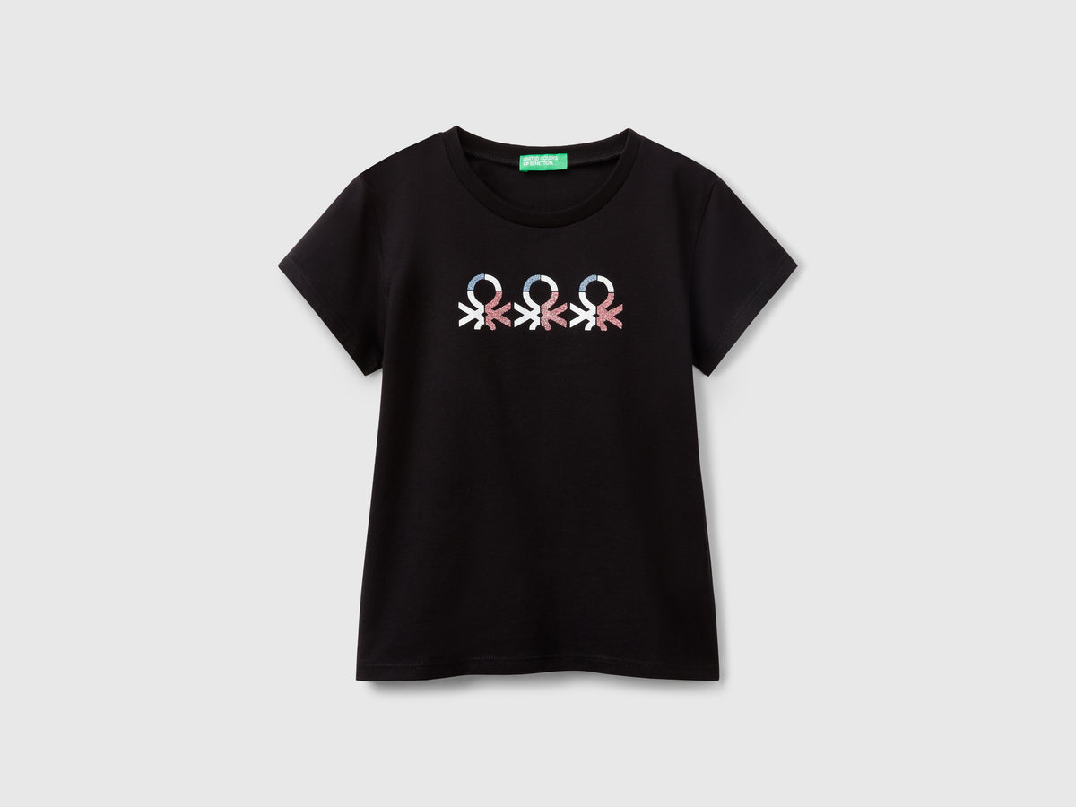 T-shirt con logo glitter in cotone