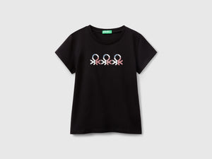 T-shirt con logo glitter in cotone