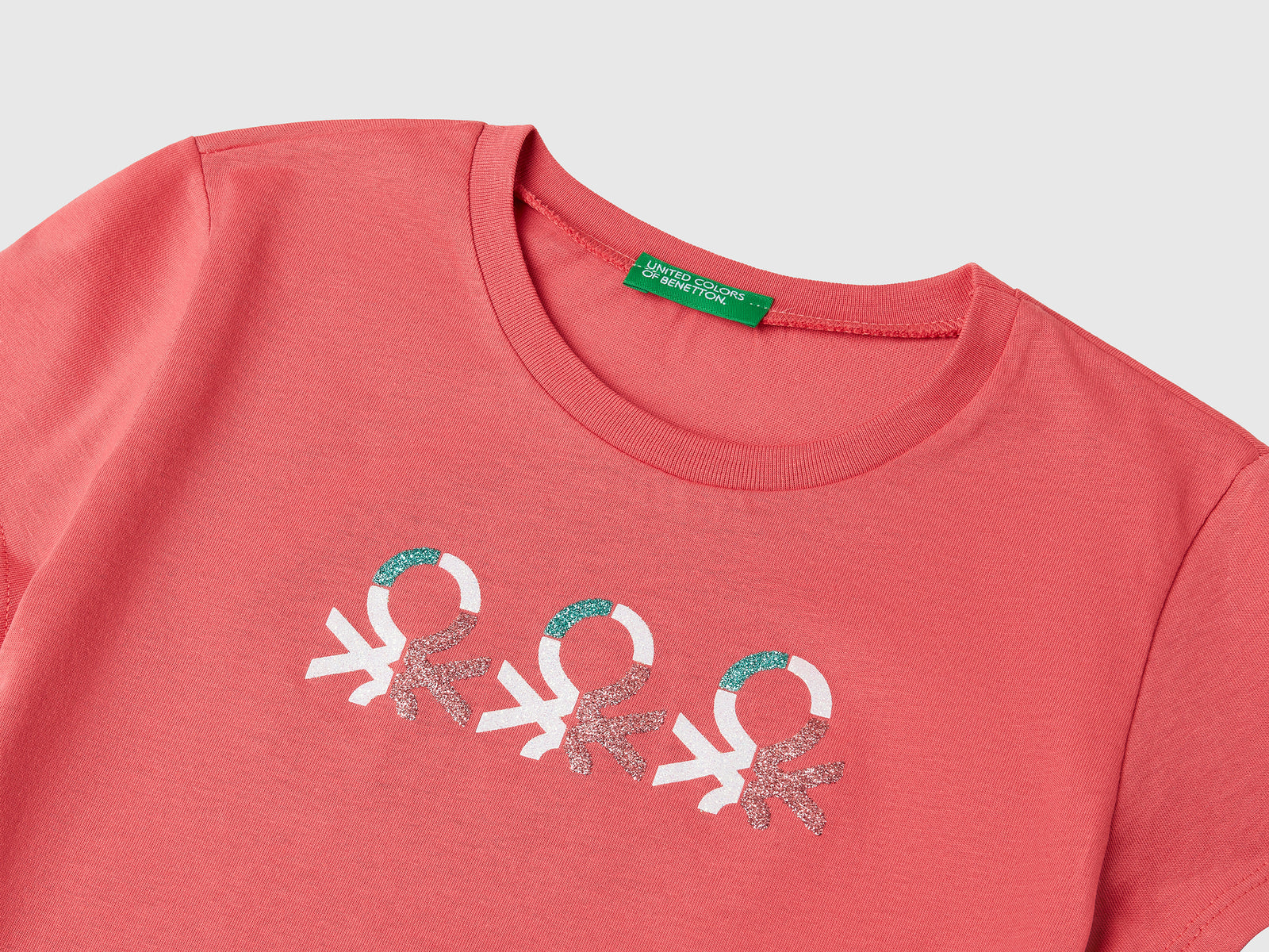 T-shirt con logo glitter in cotone da bambina ciclamino 3 | Benetton Outlet