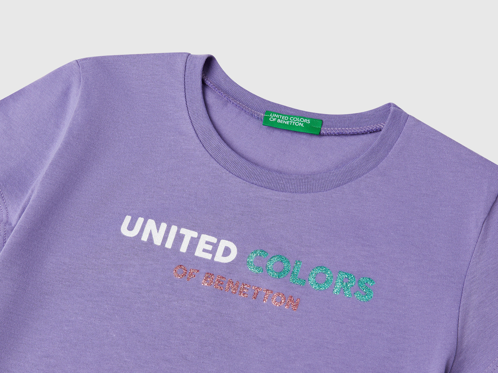 T-shirt con logo glitter in cotone da bambina pervinca 3 | Benetton Outlet