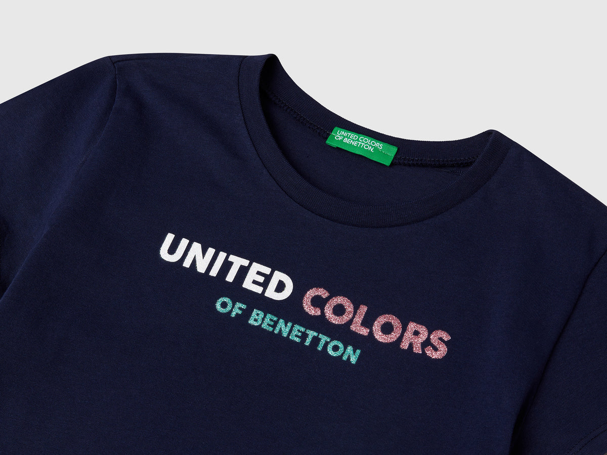 T-shirt con logo glitter in cotone
