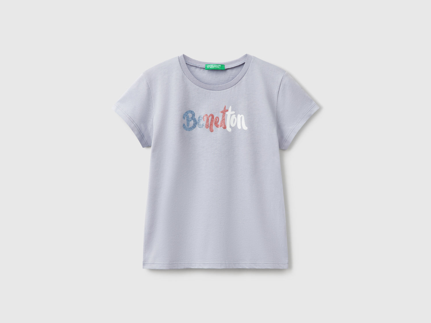 T-shirt con logo glitter in cotone da bambina pervinca | Benetton Outlet