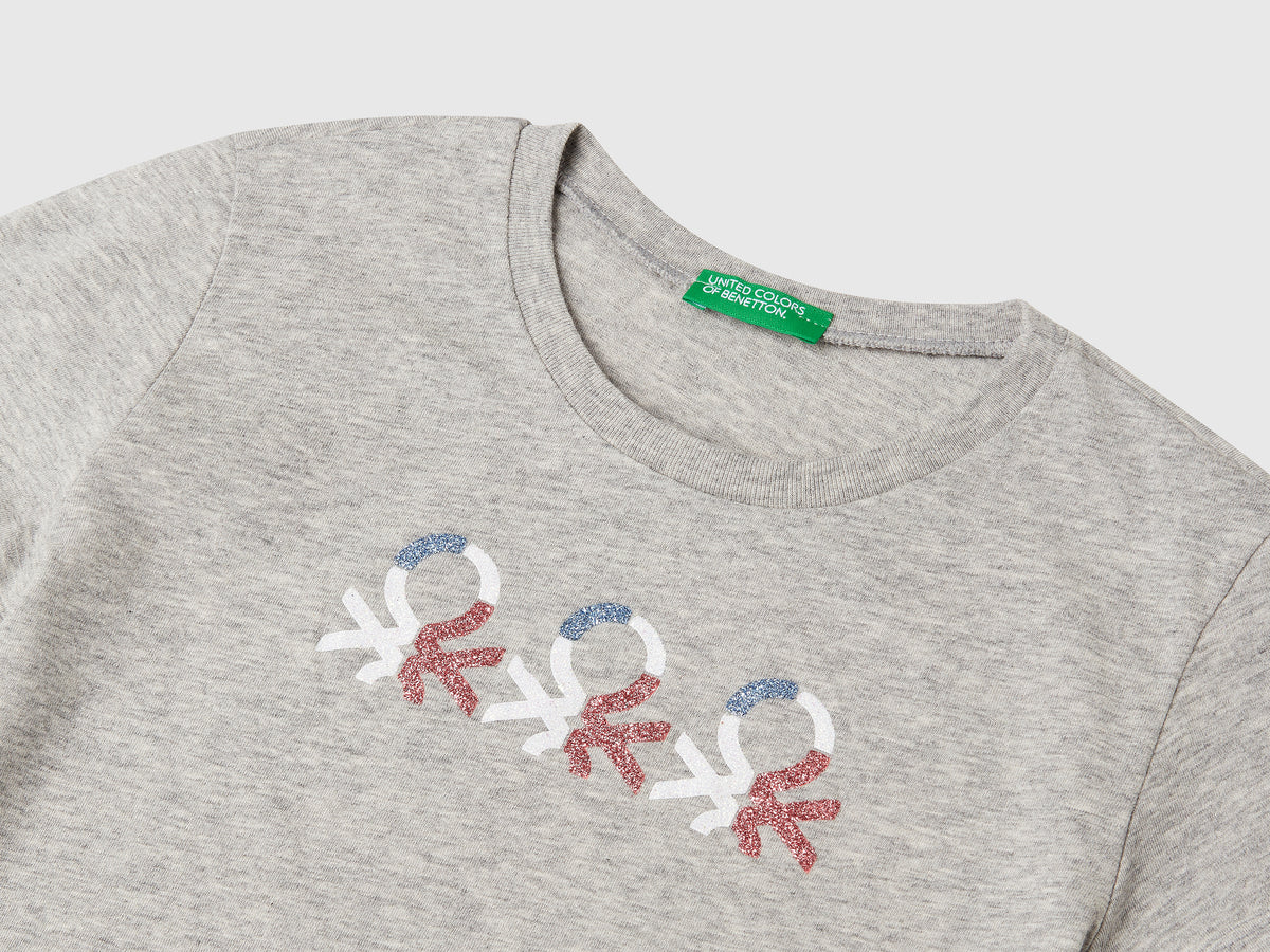 T-shirt con logo glitter in cotone