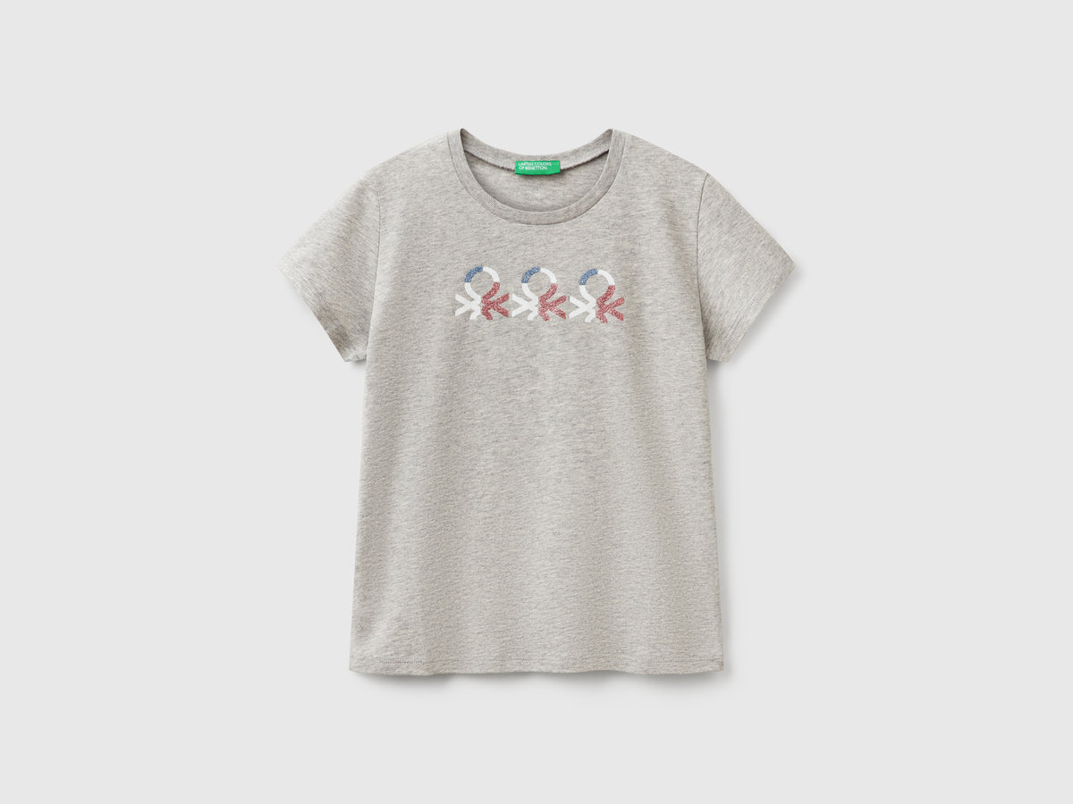 T-shirt con logo glitter in cotone