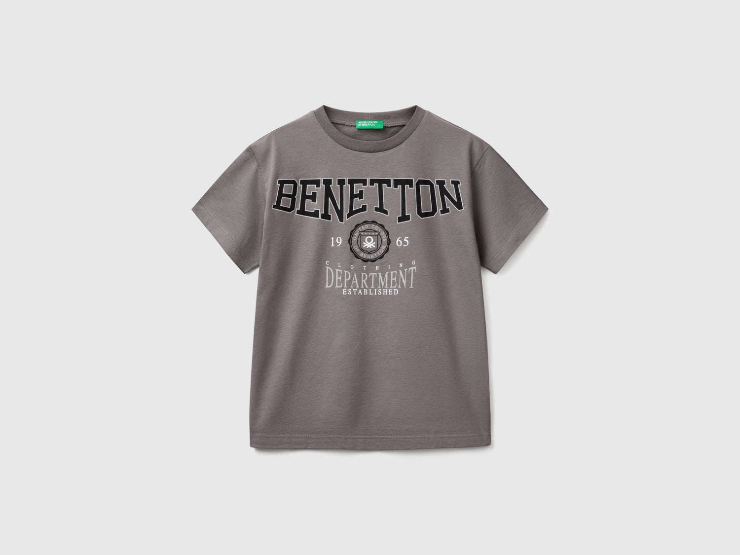 T-shirt manica corta 100% cotone da bambino grigio scuro | Benetton Outlet