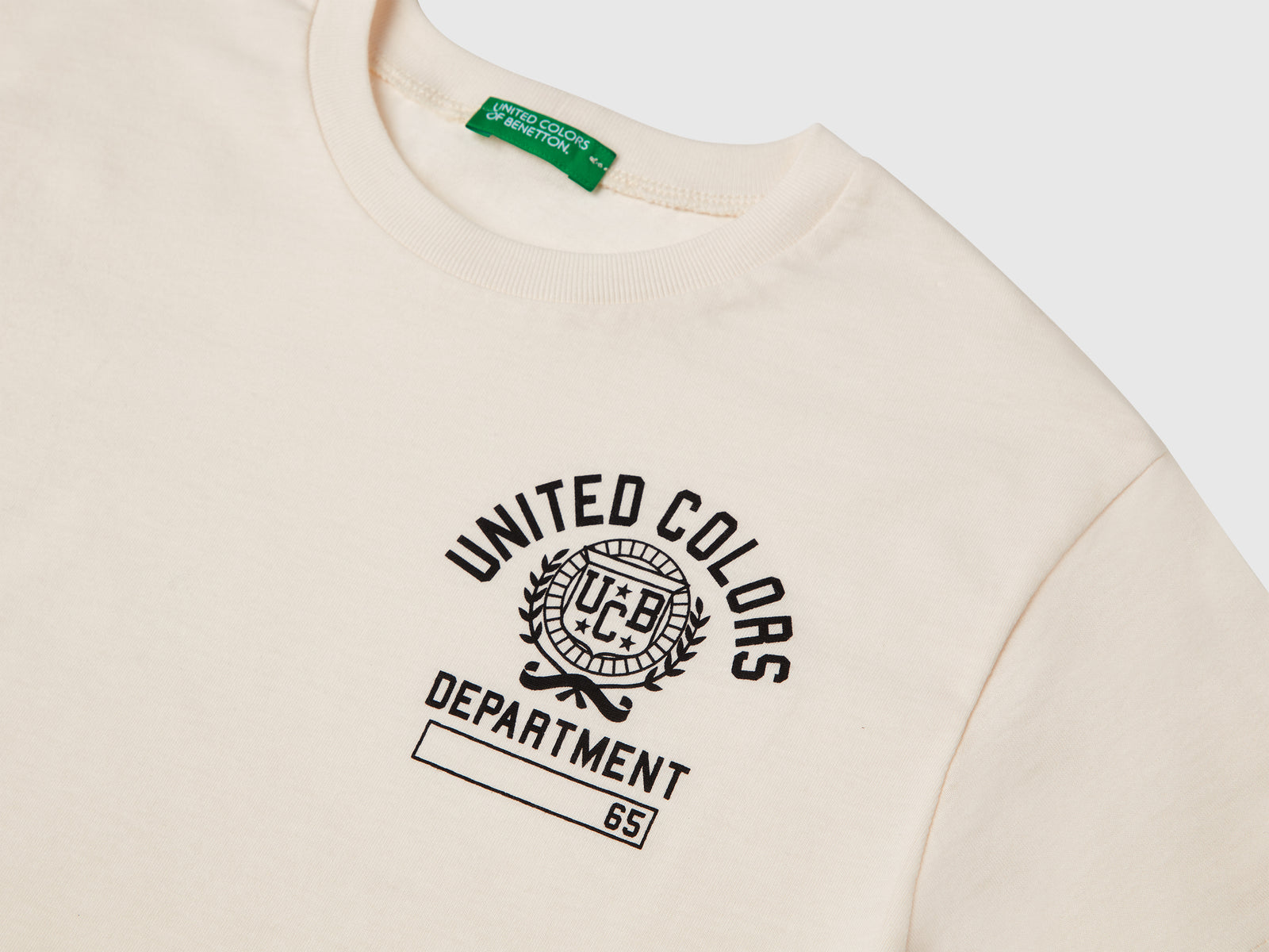 T-shirt manica corta 100% cotone da bambino bianco panna 3 | Benetton Outlet