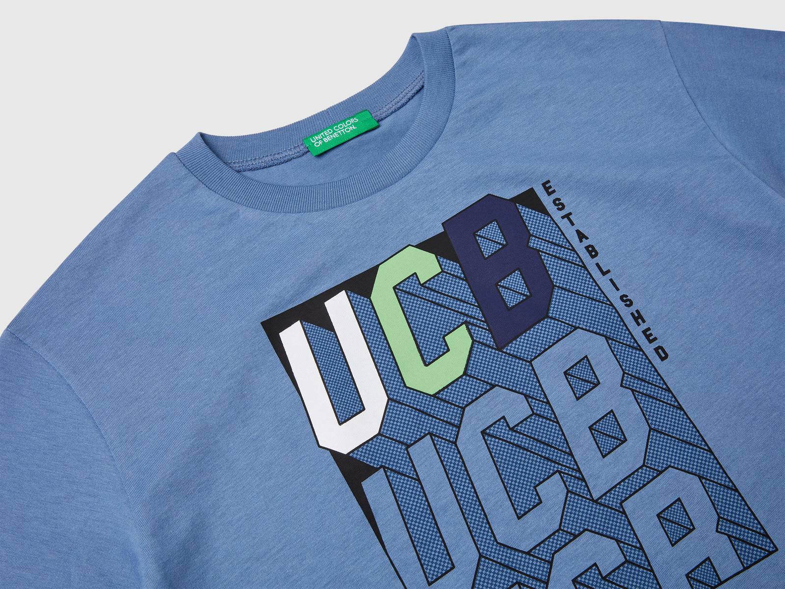 T-shirt manica corta 100% cotone da bambino azzurro 3 | Benetton Outlet