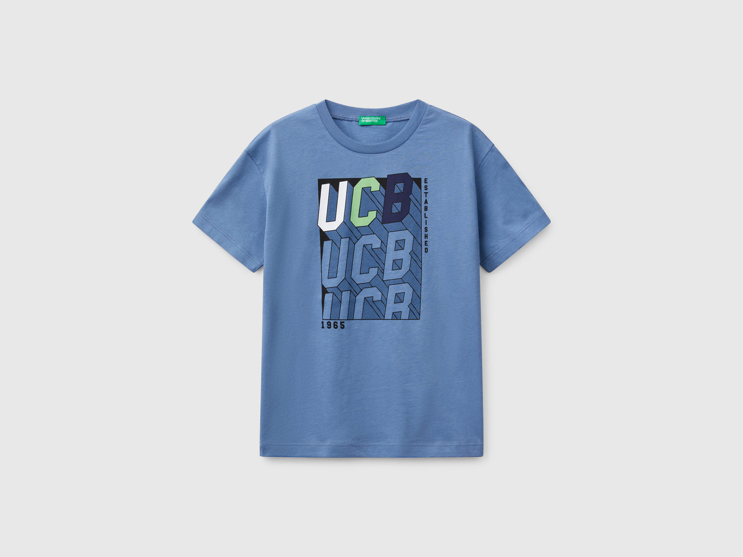 T-shirt manica corta 100% cotone da bambino azzurro | Benetton Outlet