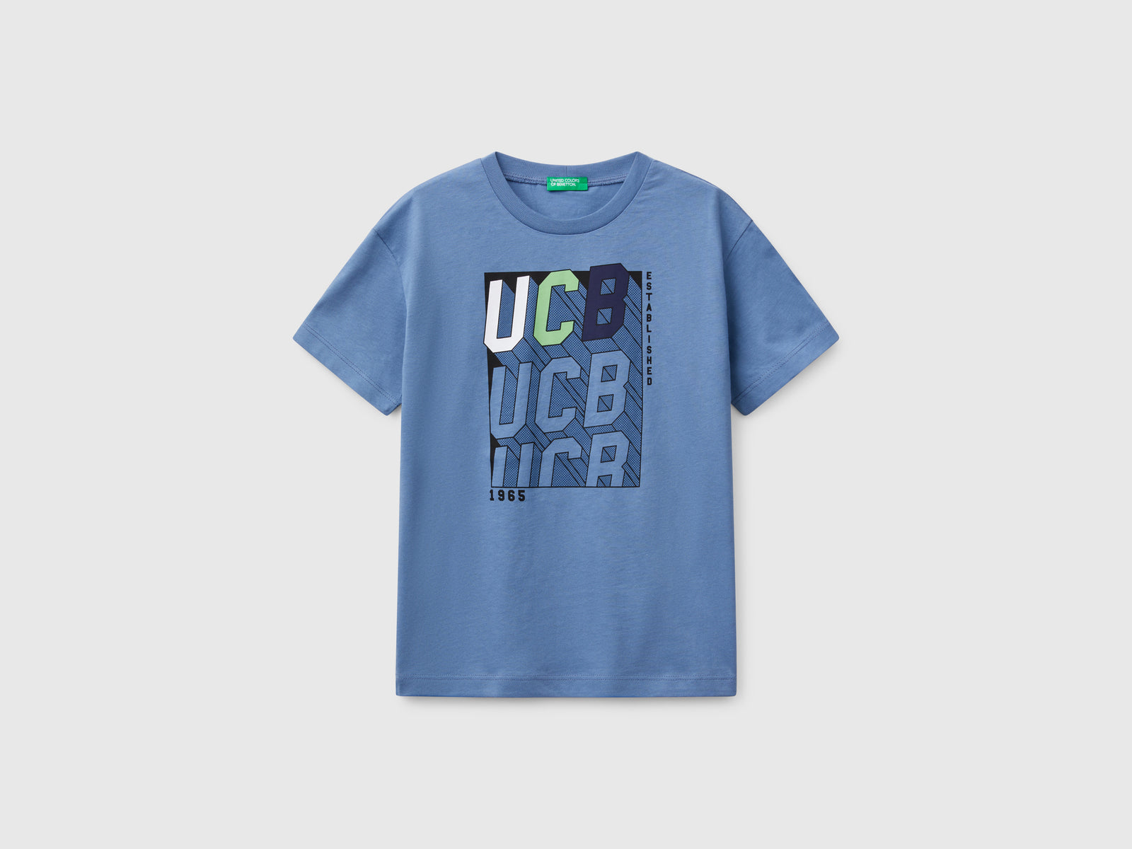 T-shirt manica corta 100% cotone da bambino azzurro | Benetton Outlet