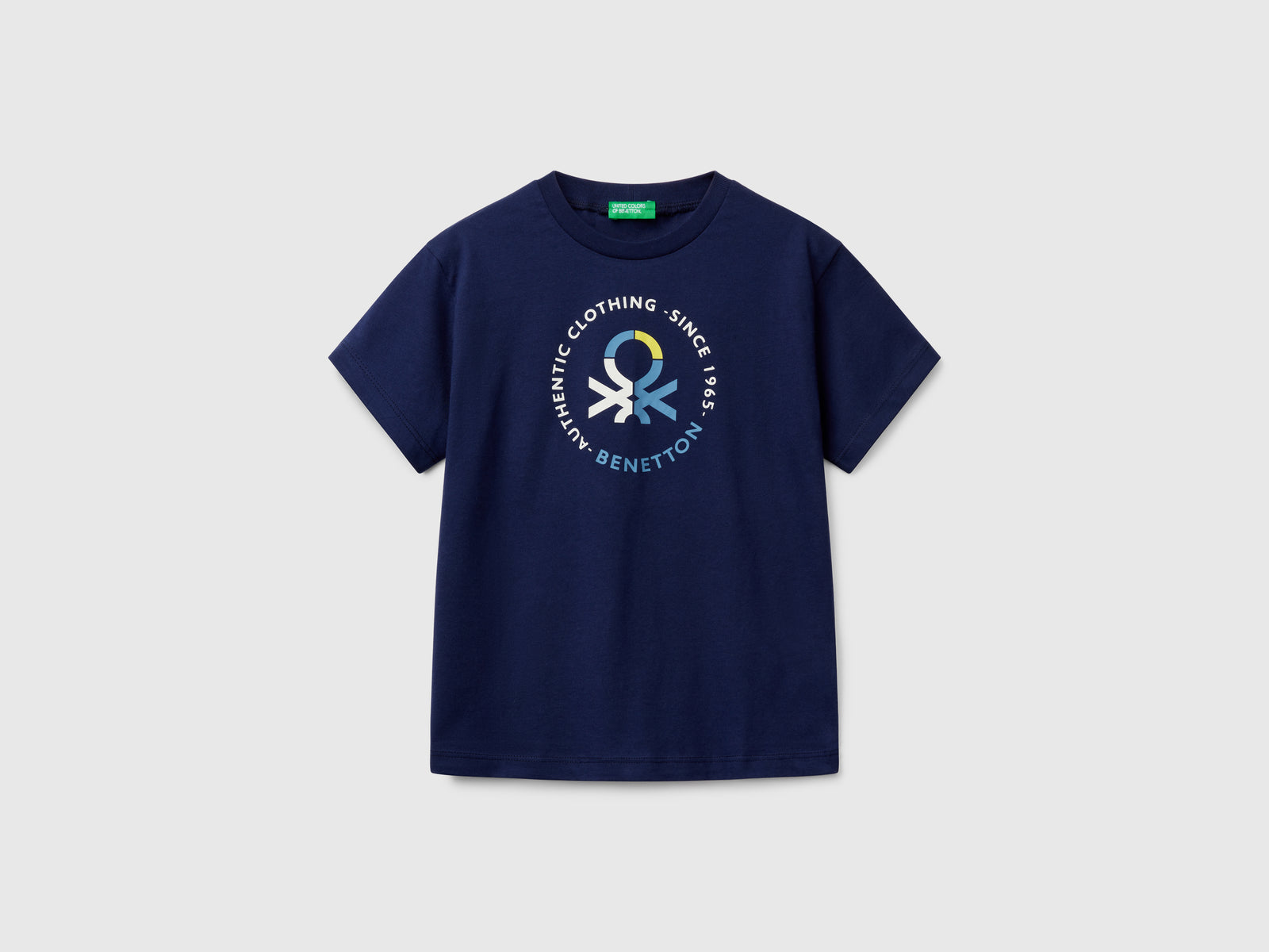 T-shirt manica corta 100% cotone da bambino blu scuro | Benetton Outlet