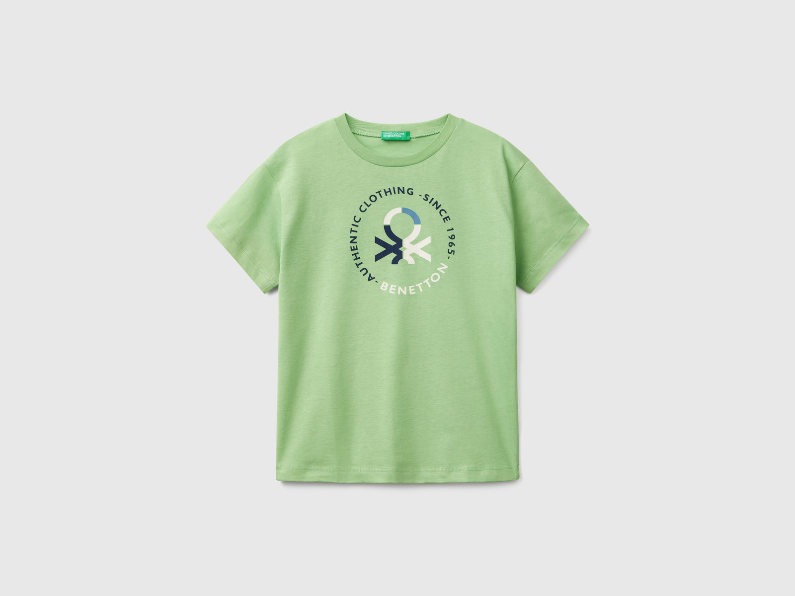 T-shirt manica corta 100% cotone da bambino verde | Benetton Outlet