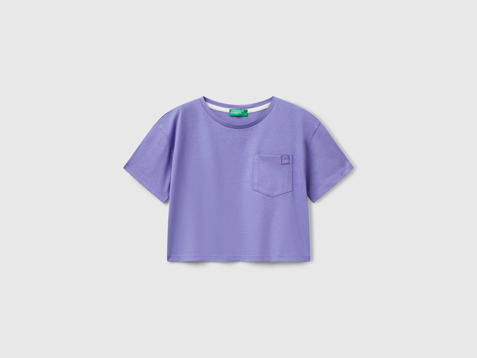 T-shirt boxy fit con stampa sul retro da bambina pervinca | Benetton Outlet
