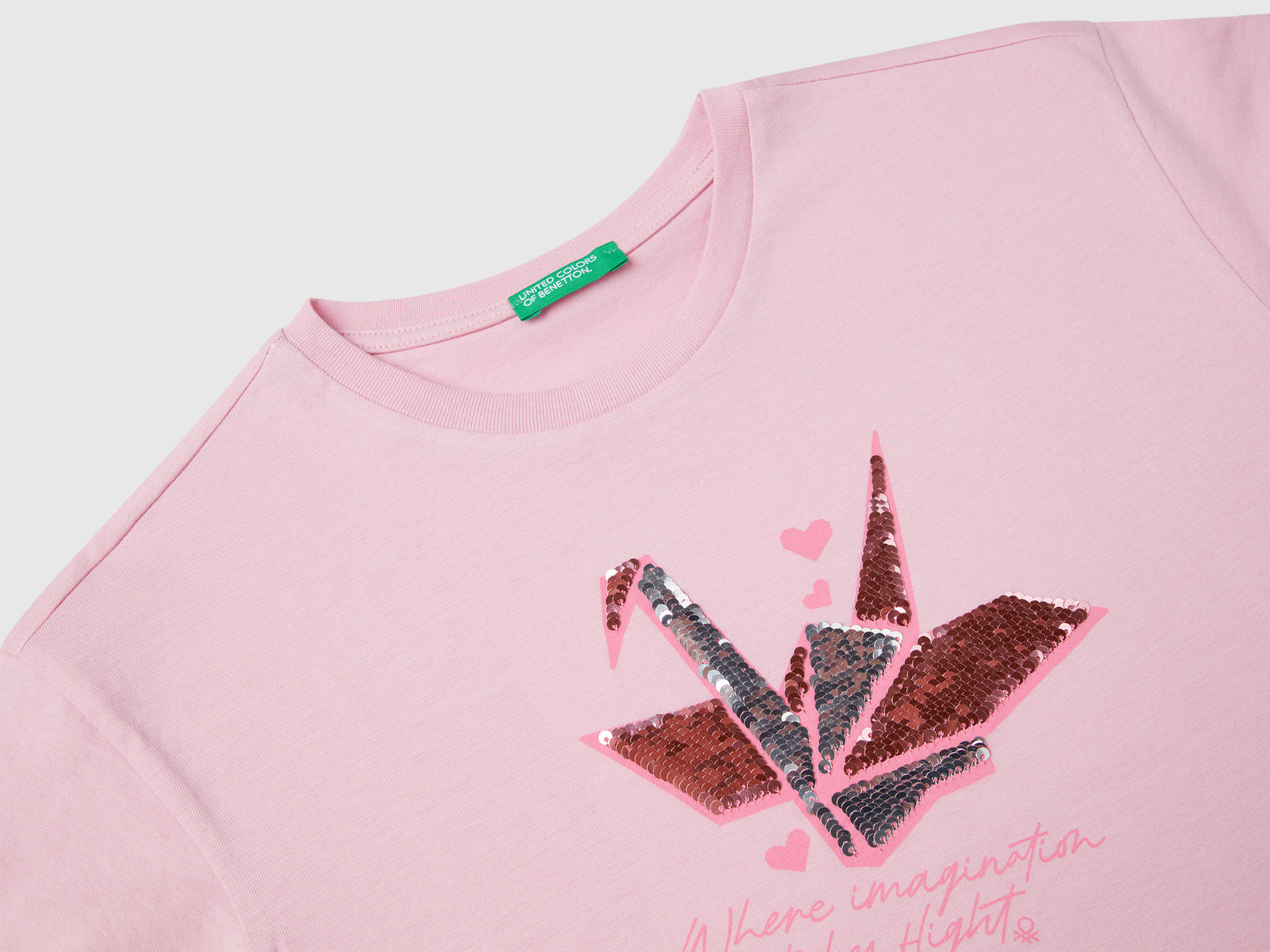 Maglietta con stampa e paillettes da bambina rosa 3 | Benetton Outlet