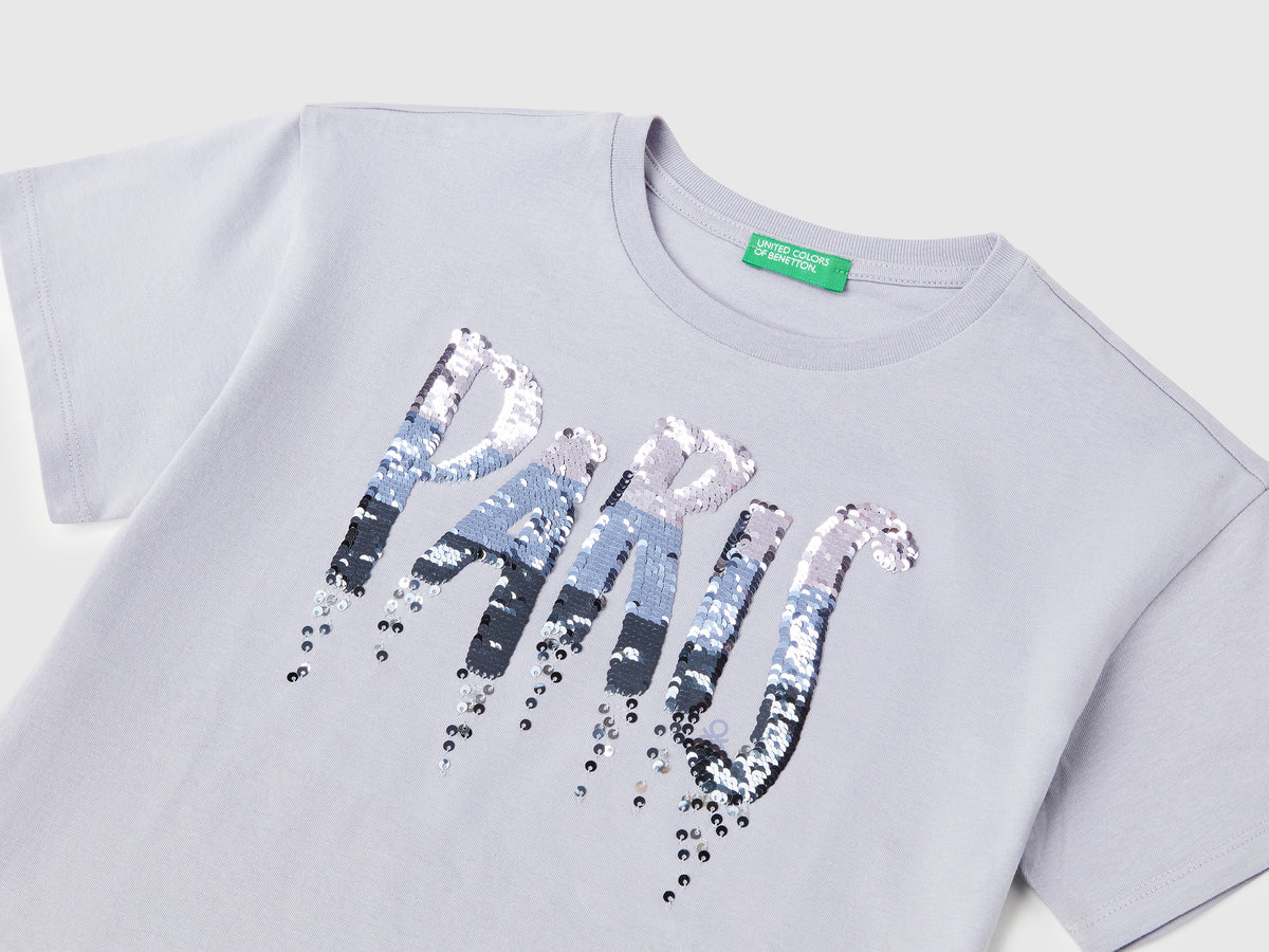 Maglietta con stampa e paillettes