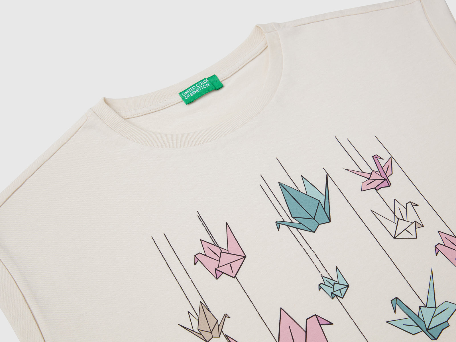 Maglietta boxy fit con stampa e glitter da bambina beige 3 | Benetton Outlet