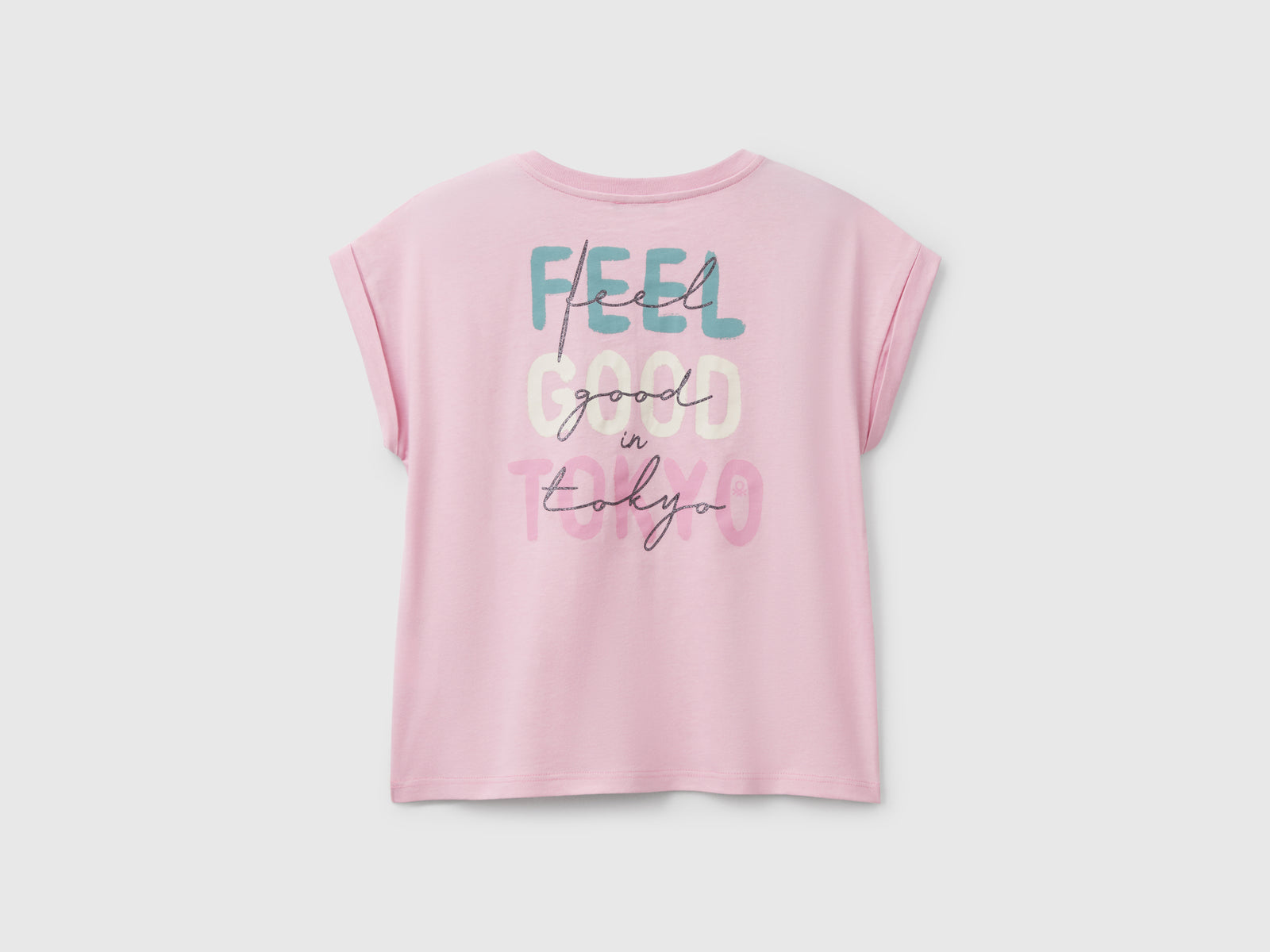 Maglietta boxy fit con stampa e glitter da bambina rosa 2 | Benetton Outlet