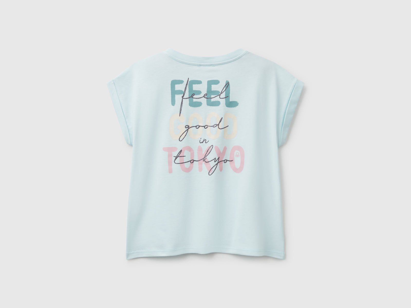 Maglietta boxy fit con stampa e glitter da bambina verde acqua 2 | Benetton Outlet