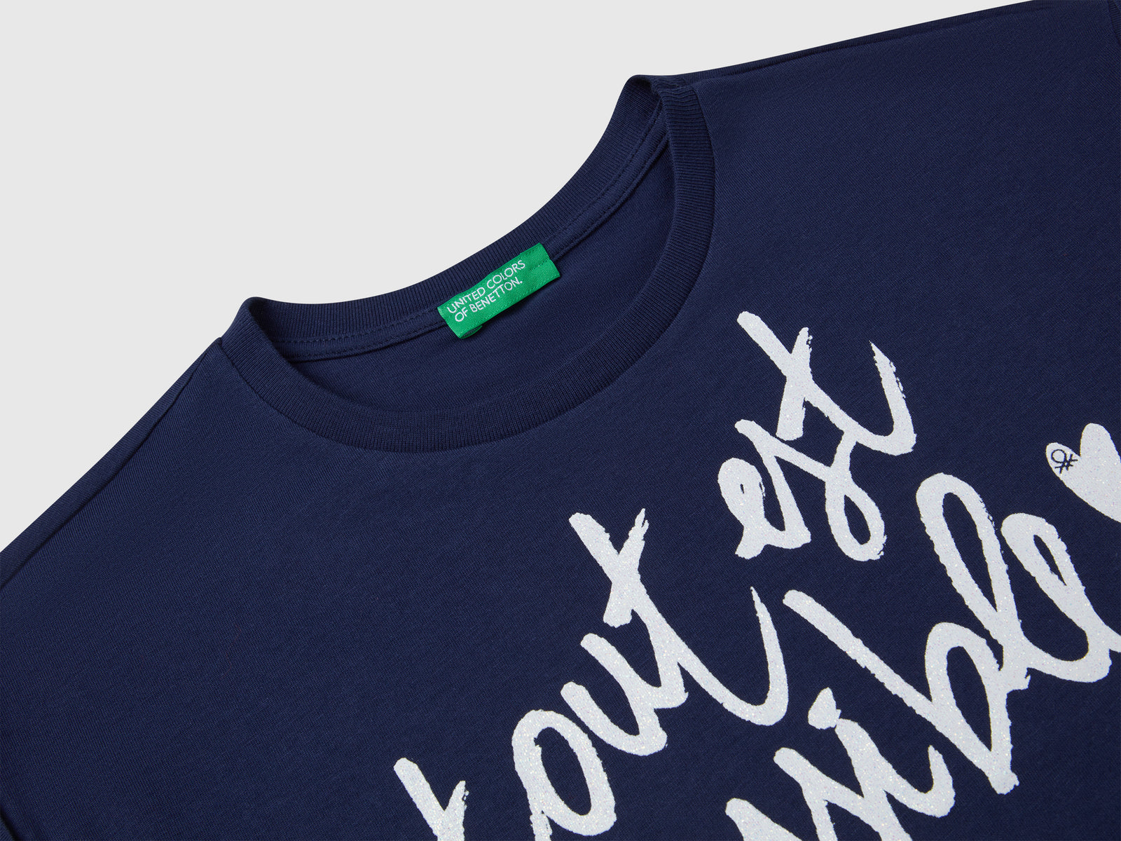 Maglietta boxy fit con stampa e glitter da bambina blu scuro 3 | Benetton Outlet