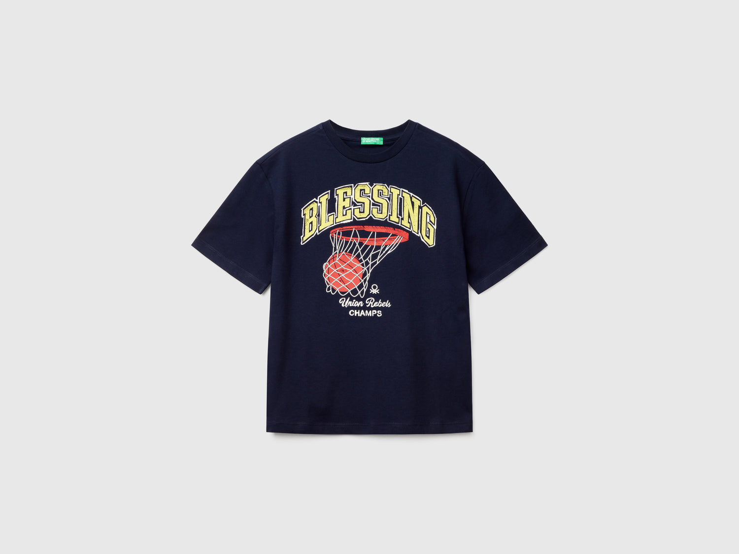 T-shirt manica corta in cotone da bambino blu scuro | Benetton Outlet
