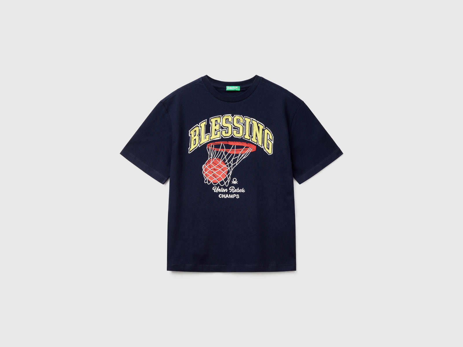 T-shirt manica corta in cotone da bambino blu scuro | Benetton Outlet