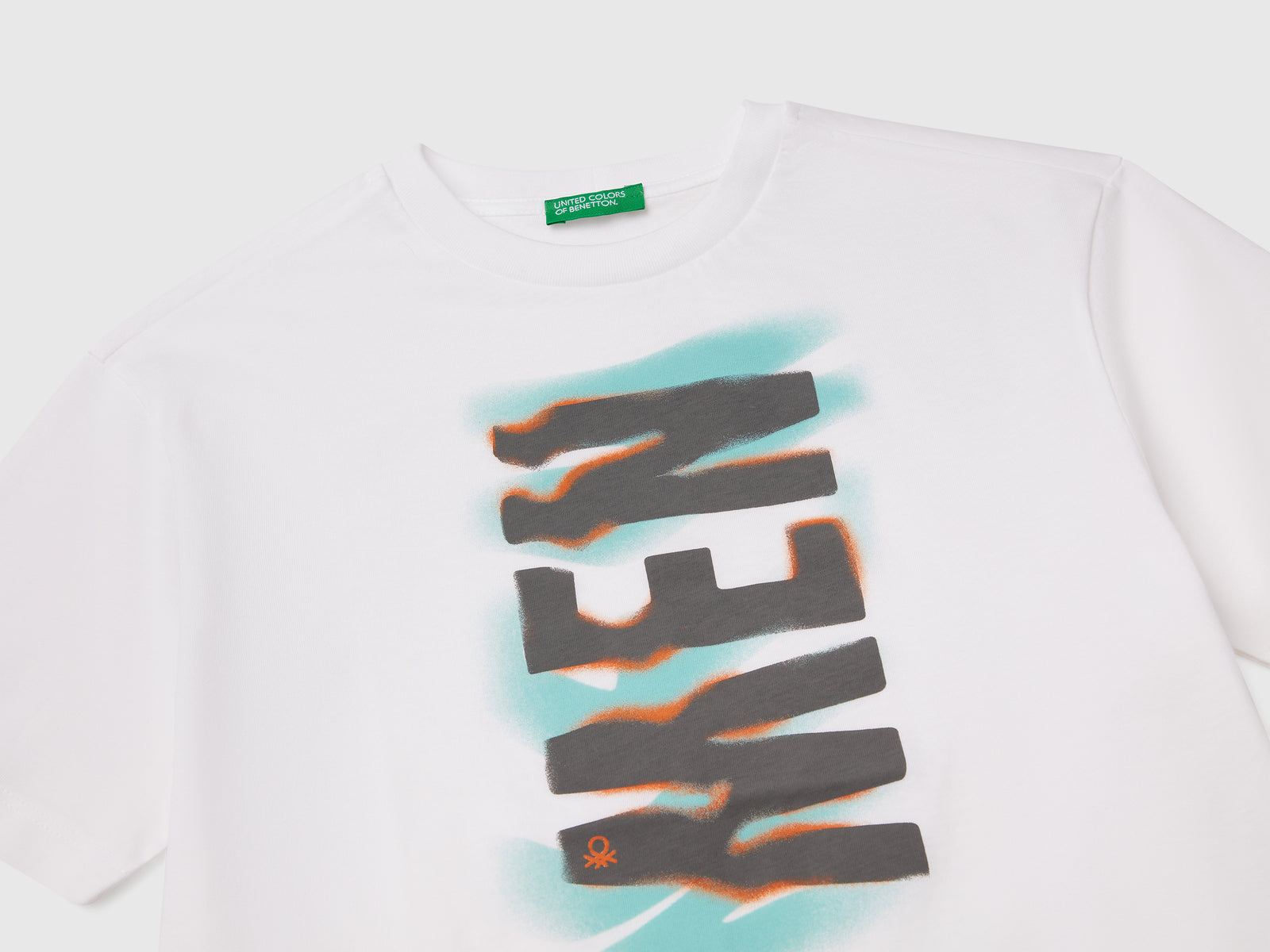 T-shirt manica corta in cotone da bambino bianco 3 | Benetton Outlet