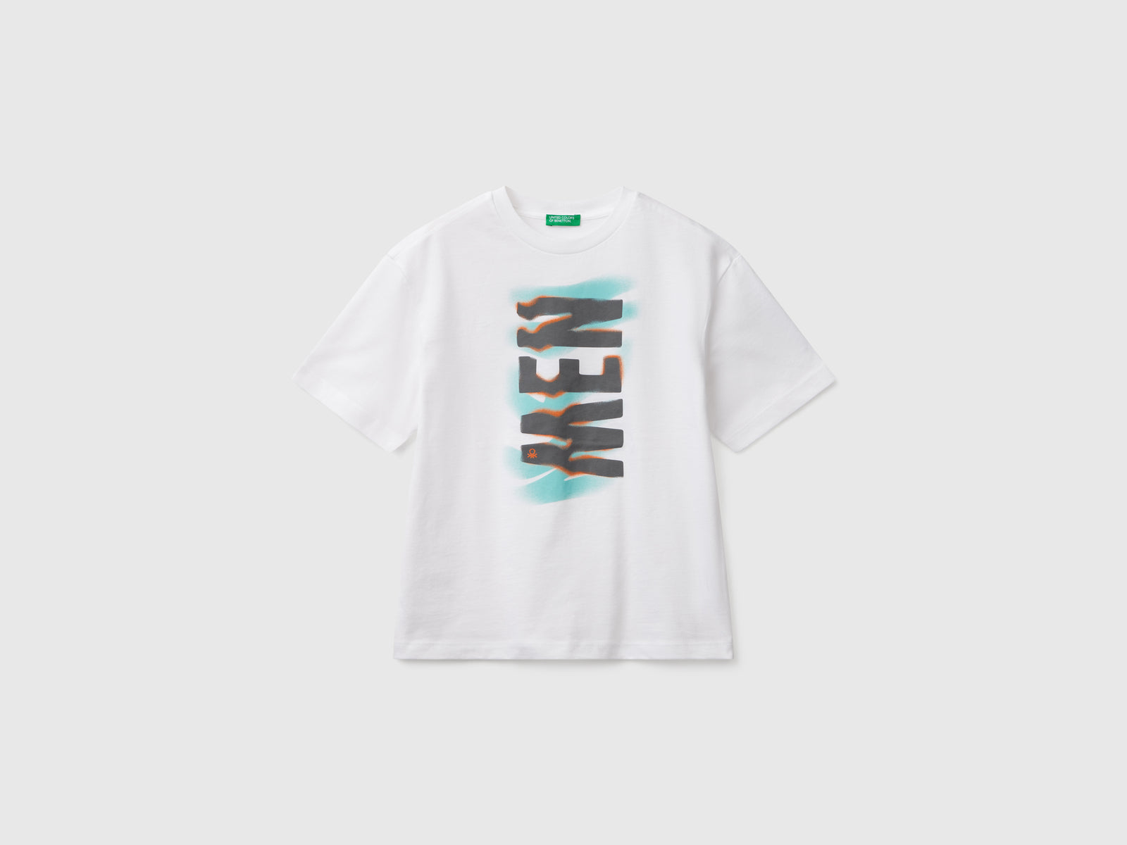 T-shirt manica corta in cotone da bambino bianco | Benetton Outlet