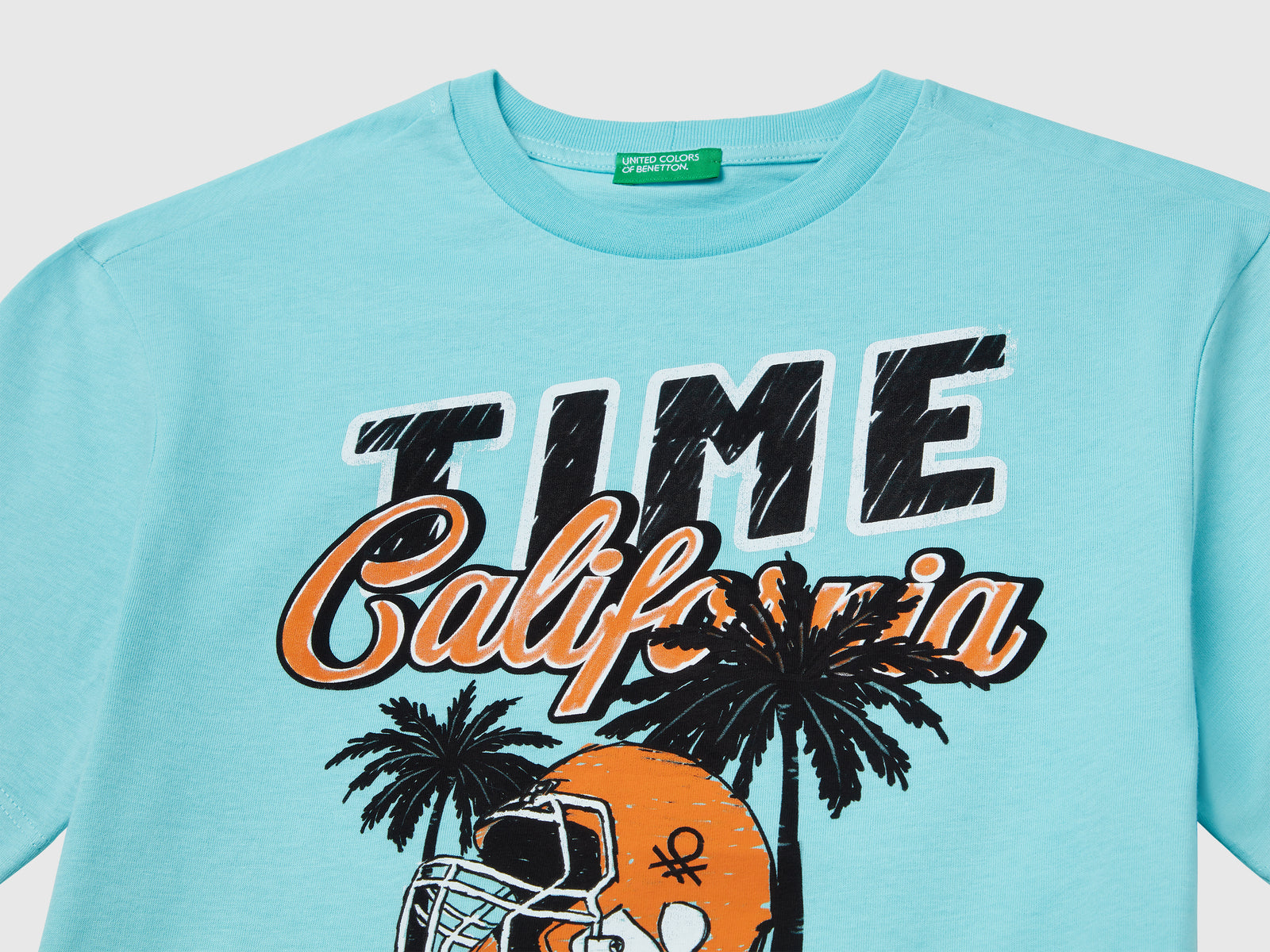 T-shirt manica corta in cotone da bambino turchese 3 | Benetton Outlet