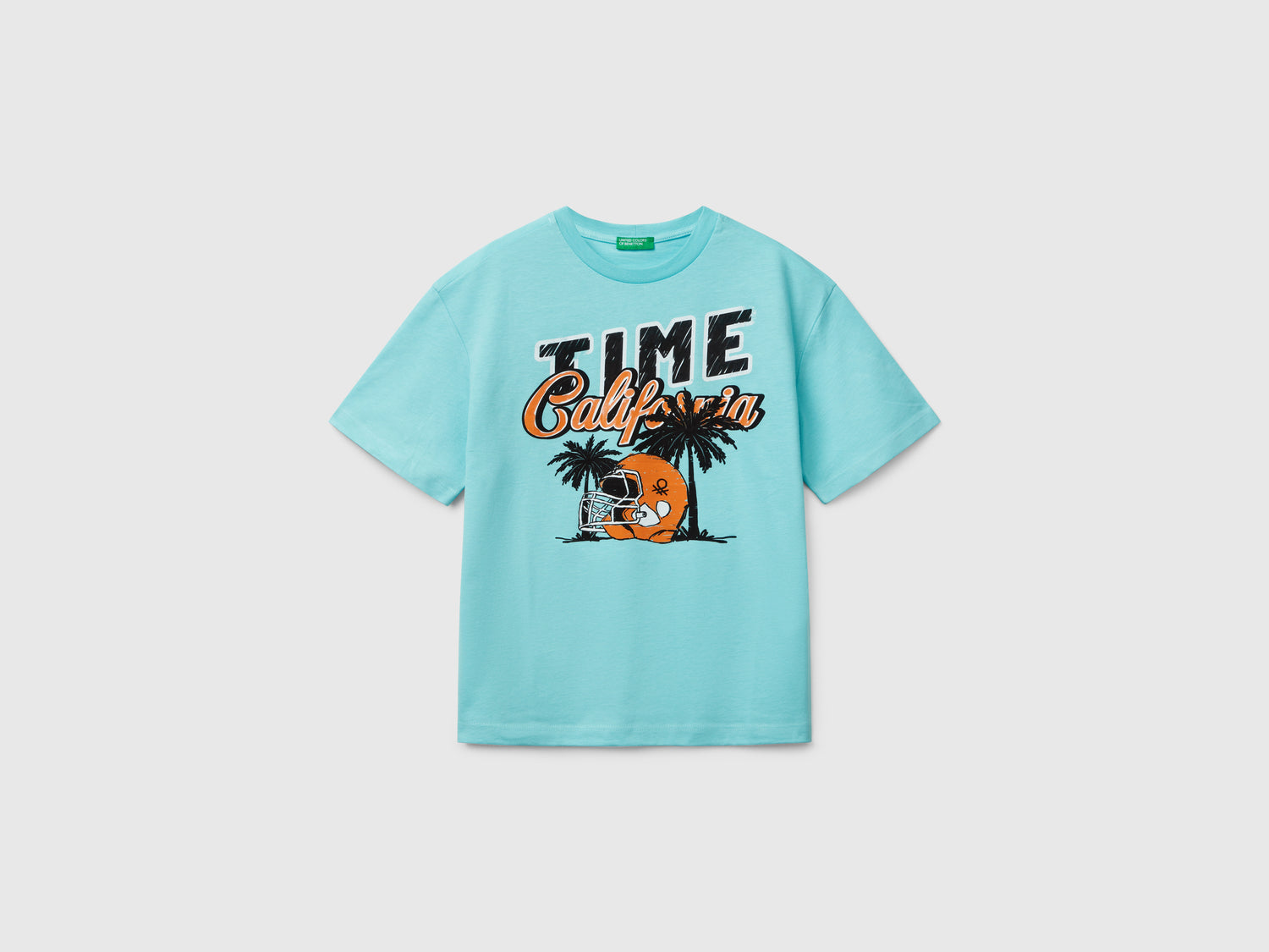 T-shirt manica corta in cotone da bambino turchese | Benetton Outlet