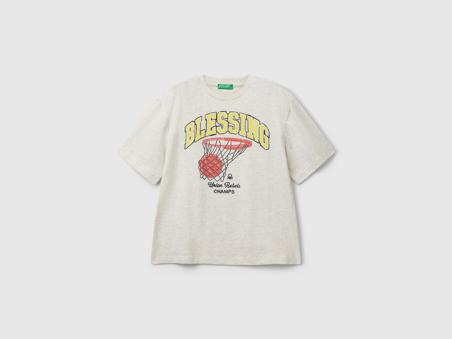 T-shirt manica corta in cotone da bambino grigio chiaro | Benetton Outlet
