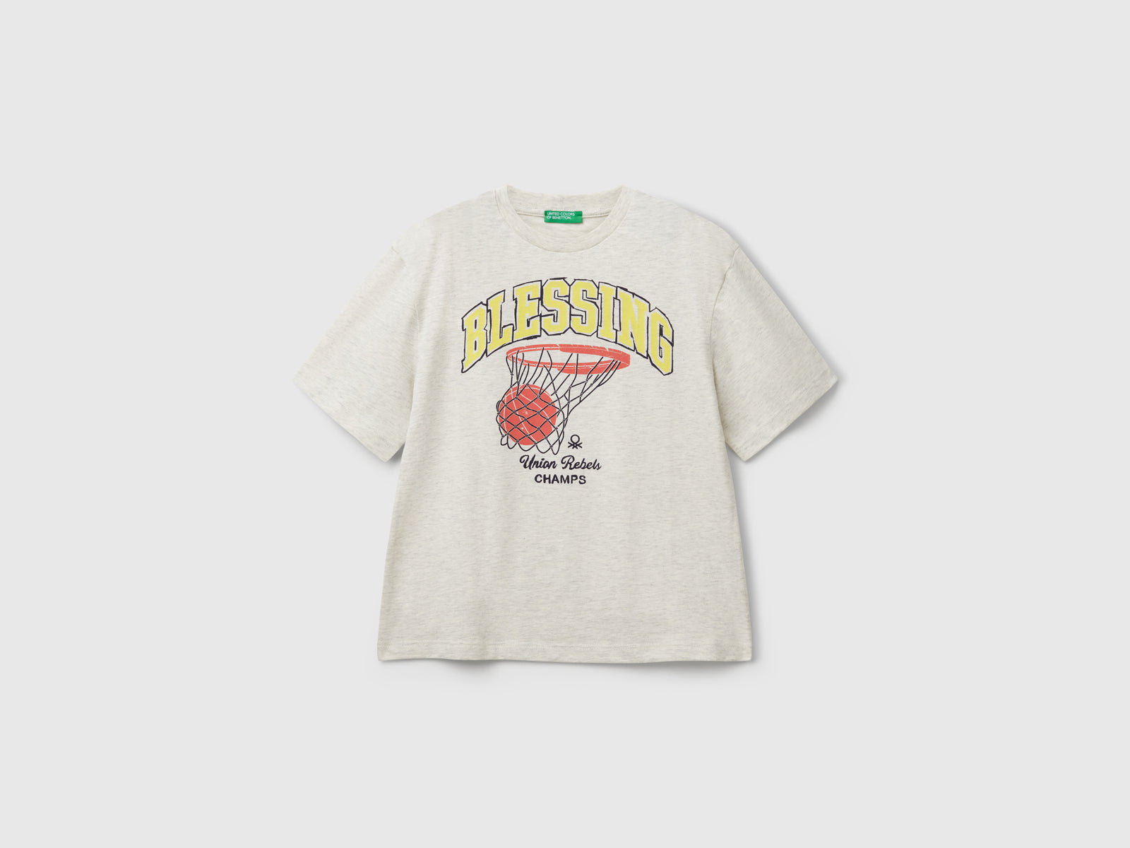 T-shirt manica corta in cotone da bambino grigio chiaro | Benetton Outlet
