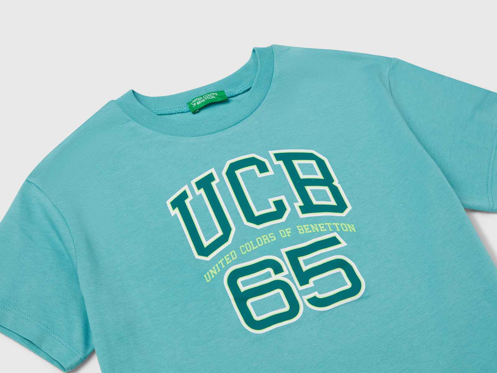 T-shirt con logo da bambino verde acqua 3 | Benetton Outlet