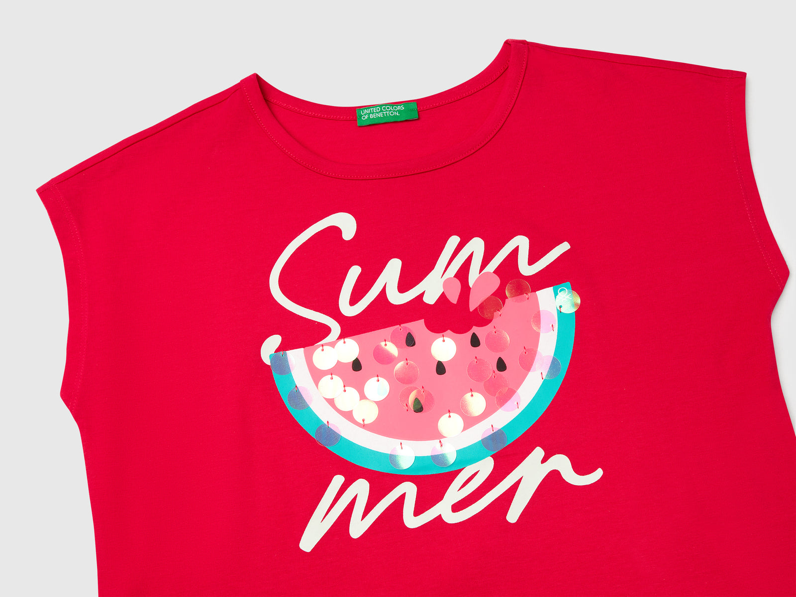 T-shirt con stampa e paillettes da bambina fucsia 3 | Benetton Outlet