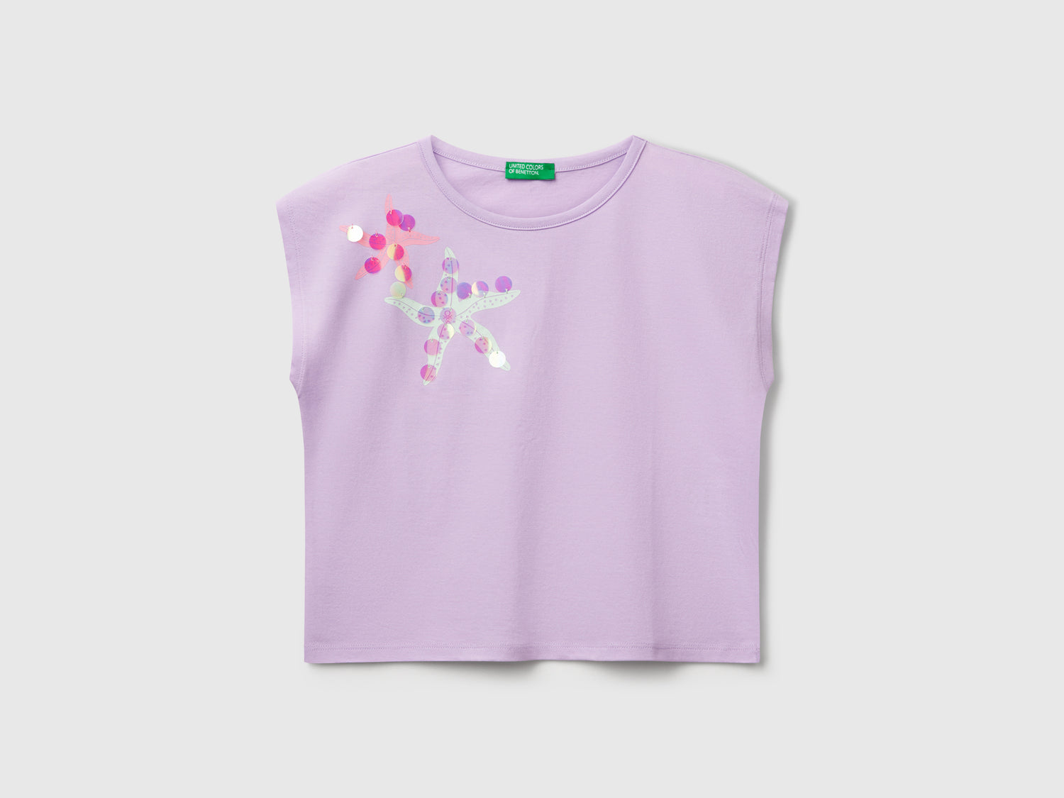 T-shirt con stampa e paillettes da bambina lilla | Benetton Outlet