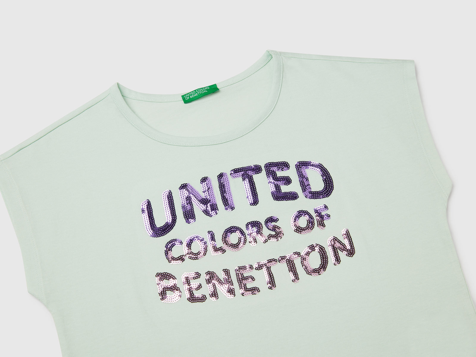 T-shirt con paillettes da bambina verde acqua 3 | Benetton Outlet